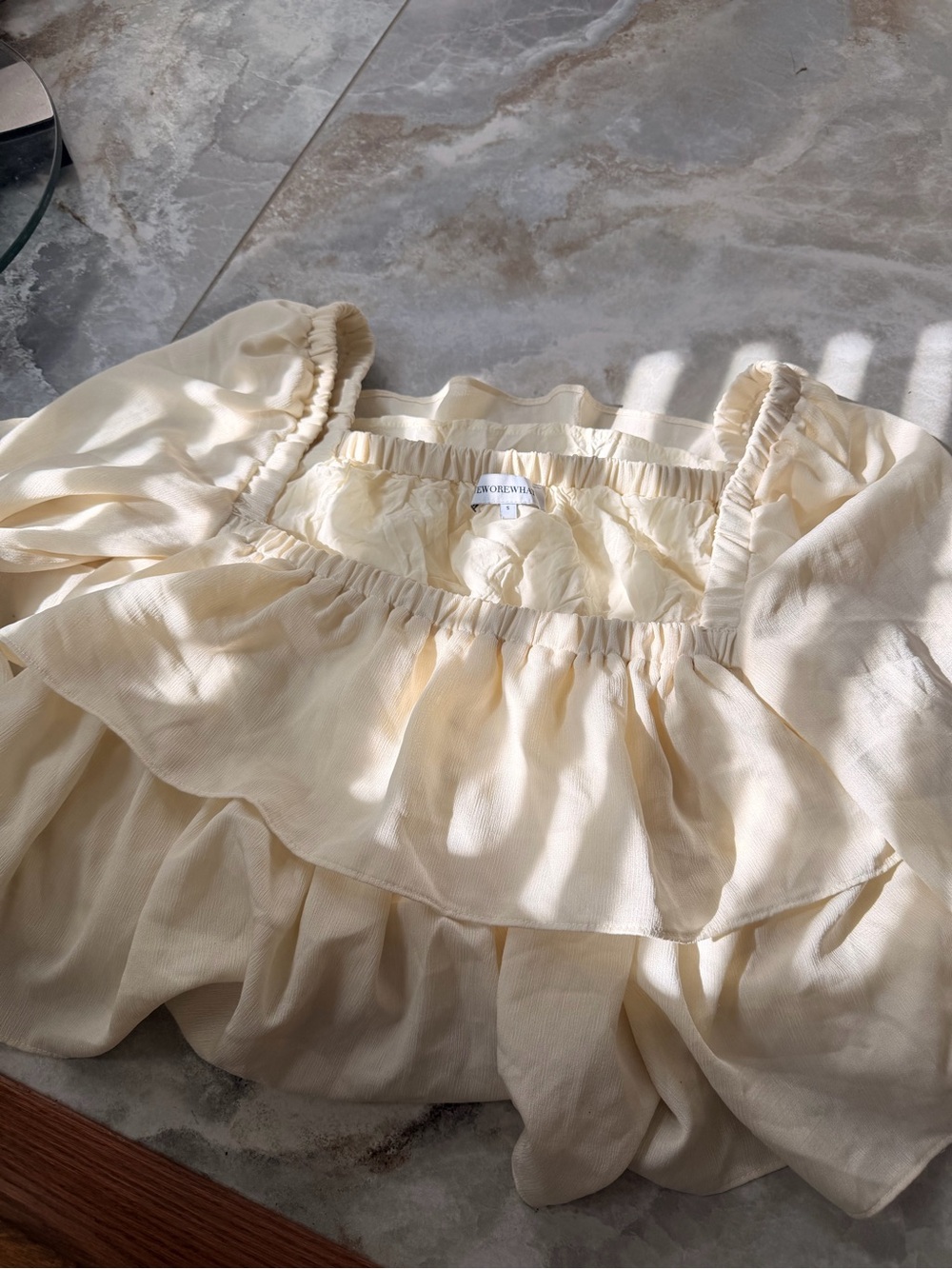 WeWoreWhat Cream Tiered Ruffle Long-Sleeve Dress